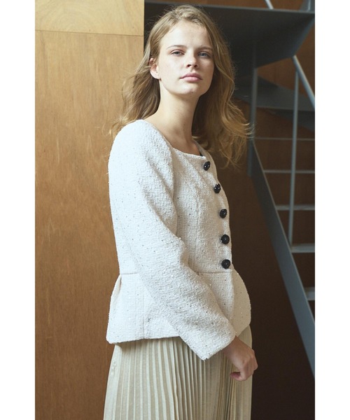 ジャケット ノーカラージャケット Camille Tweed Jacket スクエアーペプラムJK レディース_4