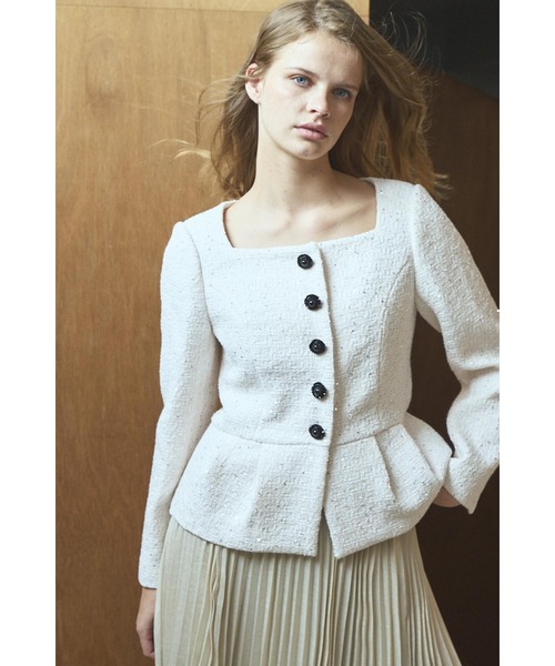 ジャケット ノーカラージャケット Camille Tweed Jacket スクエアーペプラムJK レディース_12