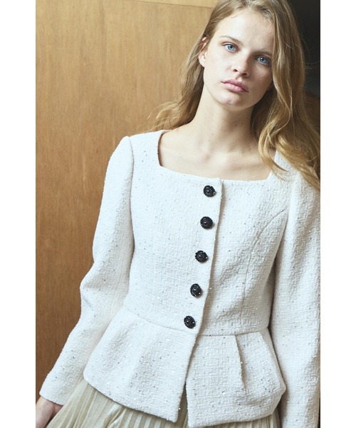 ジャケット ノーカラージャケット Camille Tweed Jacket スクエアーペプラムJK レディース_6
