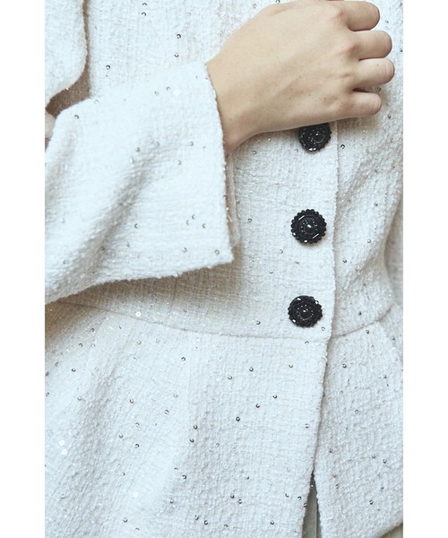 ジャケット ノーカラージャケット Camille Tweed Jacket スクエアーペプラムJK レディース_8