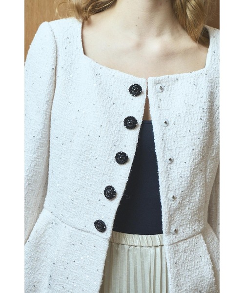 ジャケット ノーカラージャケット Camille Tweed Jacket スクエアーペプラムJK レディース_7