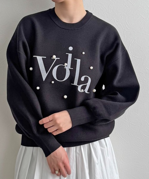 LHELBIE（レルビエ） ニット セーター 「洗える」パール+ロゴニット