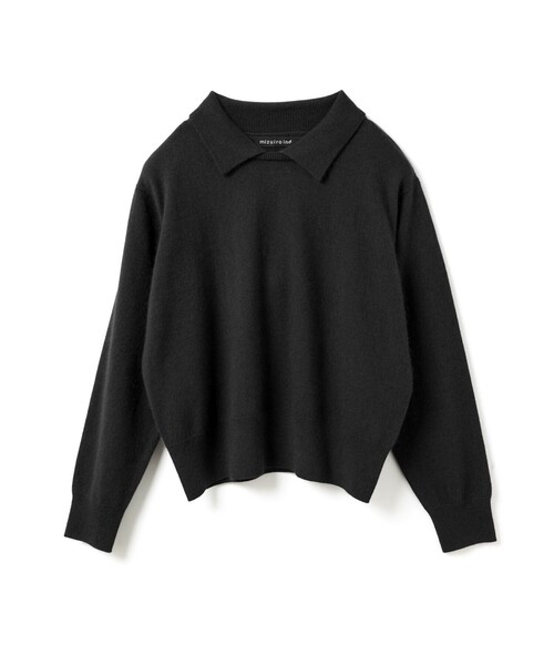 今期☆新品　ミズイロインド　ハイゲージ襟付きプルオーバー　白襟　ブラック ニット mizuiroind（ミズイロインド） ニット セーター ハイゲージ襟付きプル