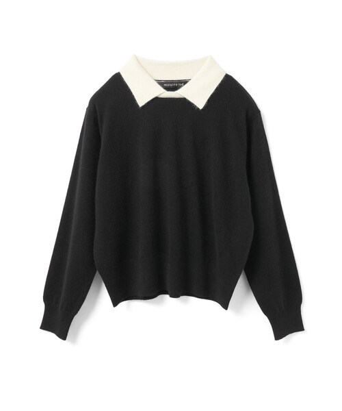 今期☆新品　ミズイロインド　ハイゲージ襟付きプルオーバー　白襟　ブラック ニット mizuiroind（ミズイロインド） ハイゲージ 襟付き ニット / プル