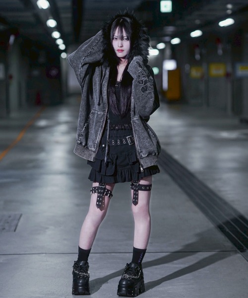 パーカー 「REFLEM/レフレム」ファー付きクロス刺繍ZIPパーカー/ジップアップパーカー レディース メンズ_10
