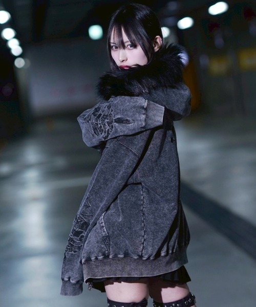 パーカー 「REFLEM/レフレム」ファー付きクロス刺繍ZIPパーカー/ジップアップパーカー レディース メンズ_8