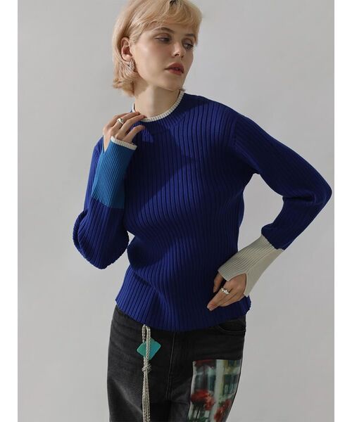 ニット セーター BI-COLOR HIGH-NECK RIB KNIT レディース : ZOZOTOWN