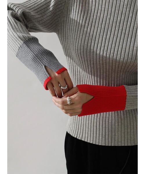 ニット セーター BI-COLOR HIGH-NECK RIB KNIT レディース : ZOZOTOWN