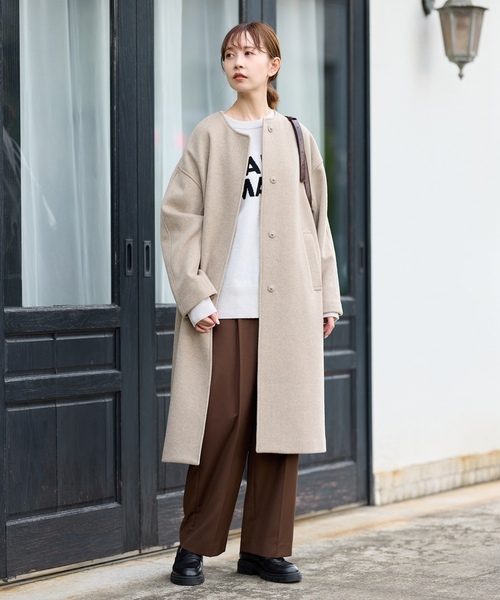 JOURNAL STANDARD ベージュ ロングコート 38 JOURNAL STANDARD（ジャーナルスタンダード） ノーカラーコート 38