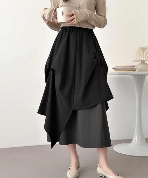 ABITOKYO（アビトーキョー） スカート タックデザインバイカラーアシメ
