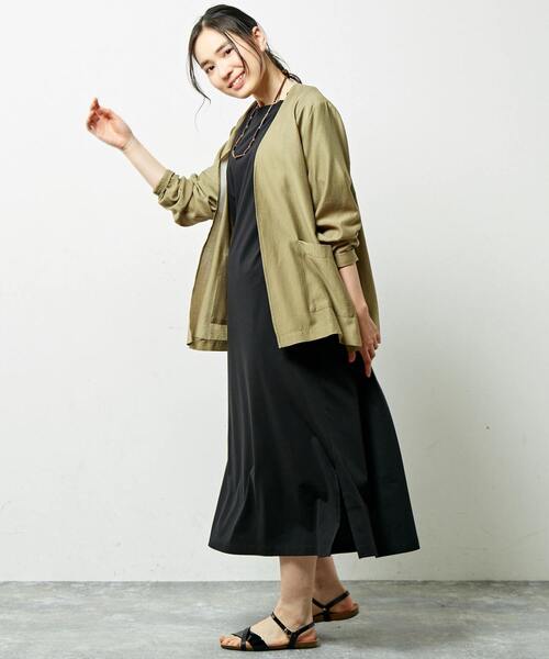 「MELROSE claire」 ノーカラージャケット FREE カーキ レディース_画像9