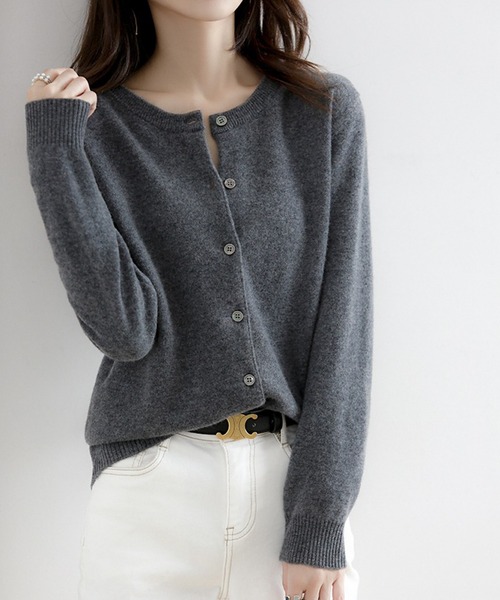 「INASTUDIOS」 「this is」ニットカーディガン X-LARGE ライトグレー レディース_画像7