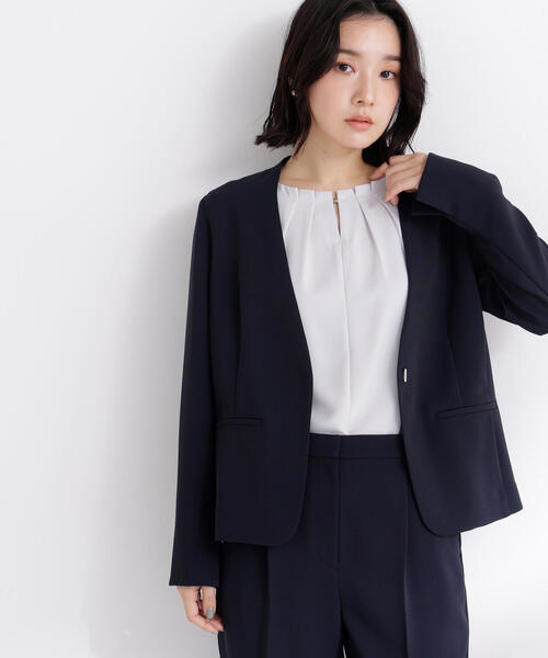 美品 ナチュラルビューティーベーシック セットアップ ノーカラージャケット 楽天市場】[洗える]＜ポリエステルドビーSET UP＞ノーカラージャケット