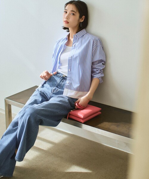 【美品】23区 canclini 2022ss ストライプ  ベーシックシャツ CLASSY.2月号掲載/洗える】CANCLINI ベーシック シャツ / 23区 S