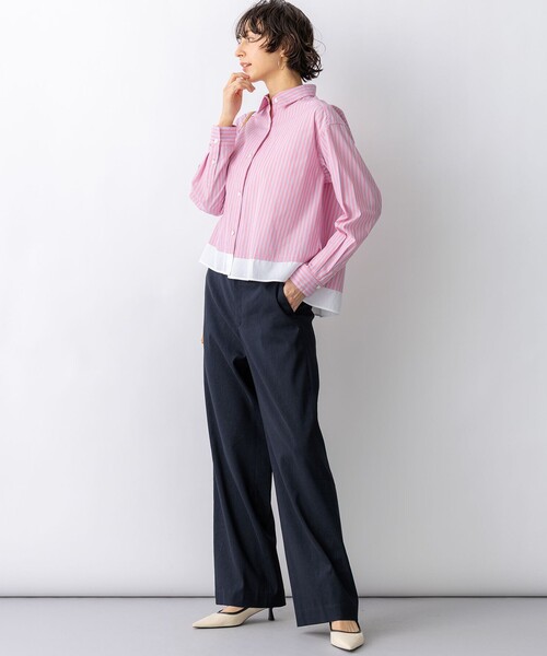 23区 canclini ストライプ スキッパーシャツ チュニックシャツ 38 Oggi4月号掲載/洗える】CANCLINI スキッパー シャツ / 23区