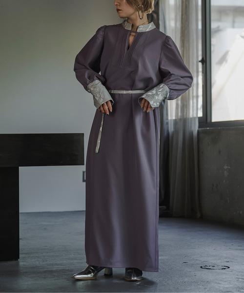 「Ezick」 長袖ワンピース FREE ブラック×ブラック レディース_画像2