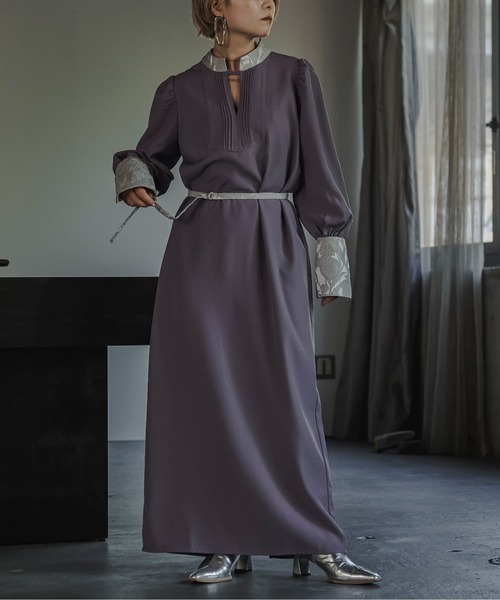 「Ezick」 長袖ワンピース FREE ブラック×ブラック レディース_画像6