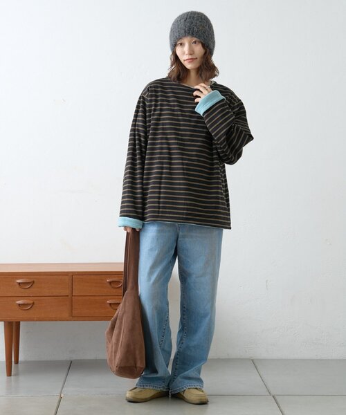 「GEVACO」 長袖カットソー LARGE サックスブルー レディース_画像6
