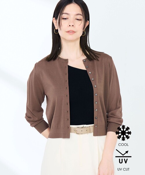 uvカット カーディガン 「手洗い可能/アンサンブル対応」マルチファンクションハイゲージクルーネックカーディガン レディースの画像