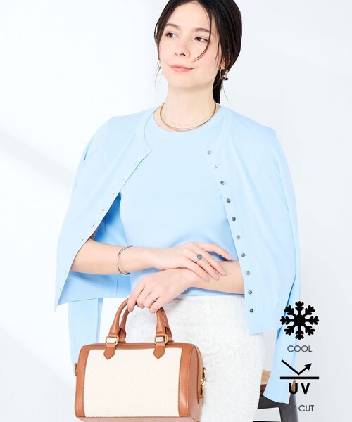 uvカット カーディガン 「手洗い可能/アンサンブル対応」マルチファンクションハイゲージクルーネックカーディガン レディースの画像