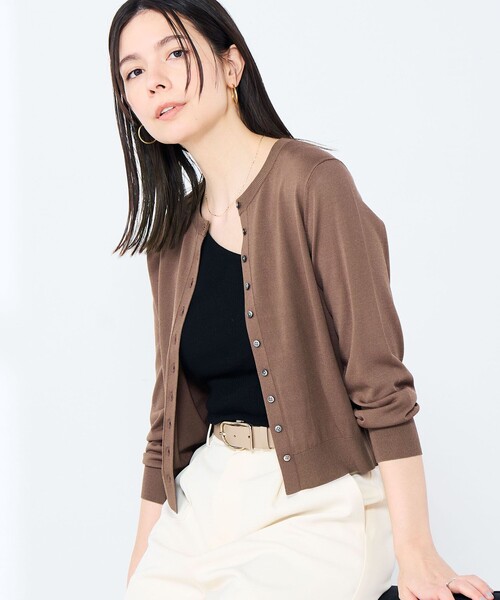 uvカット カーディガン 「手洗い可能/アンサンブル対応」マルチファンクションハイゲージクルーネックカーディガン レディースの画像