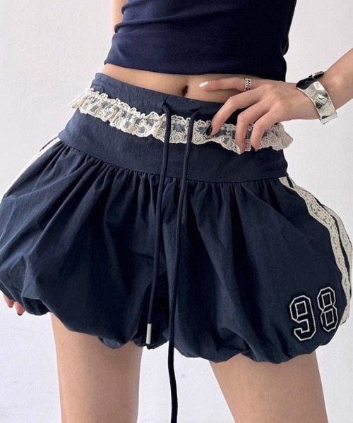 パンツ レースライン バルーンシルエット ショートパンツ ブルマパンツ