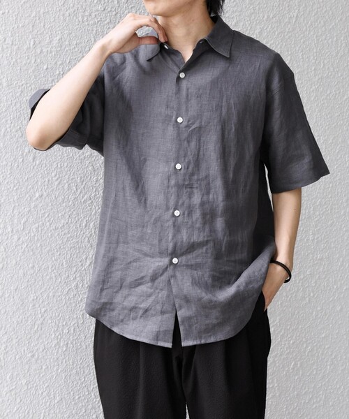 ⭐︎美品・新品⭐︎リネンコットンBOXシャツ SHIPS any シャツ 半袖 any:「洗濯機可能」NOVELTEX リネン レギュラー
