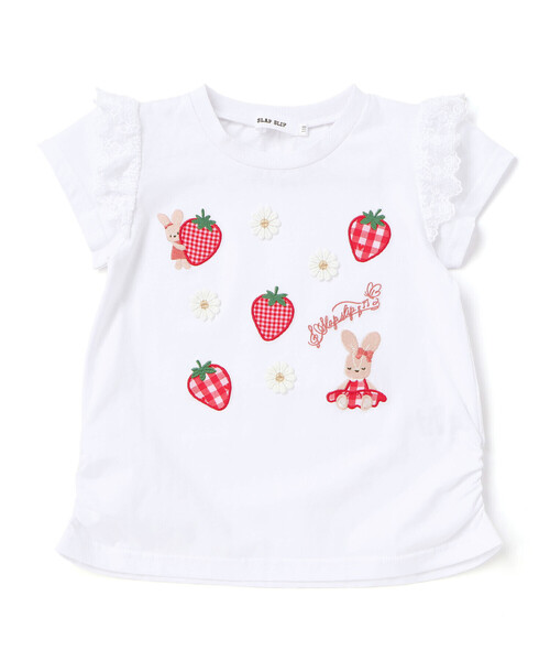 SLAP SLIP（スラップスリップ） tシャツ 肩フリルイチゴウサギパッチ