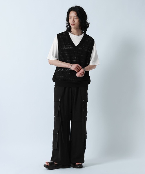 ベスト ジレ Lace Knitting Knit Ensemble Vest/透かし編みニットベスト「Tシャツ付き」 メンズ | RAGEBLUE | 05