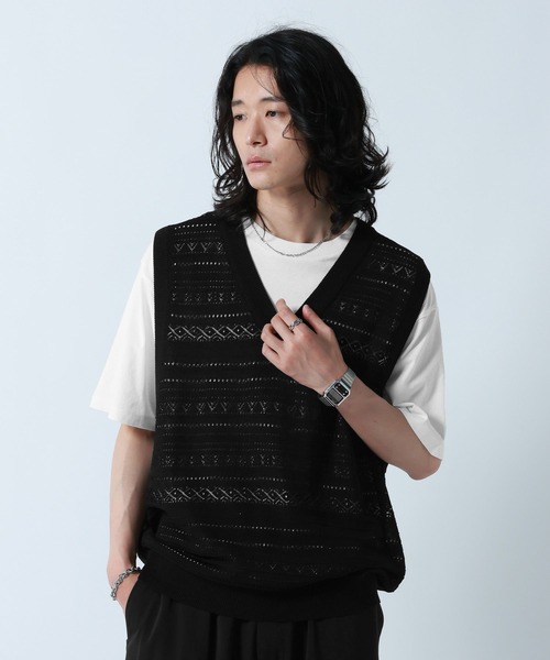 ベスト ジレ Lace Knitting Knit Ensemble Vest/透かし編みニットベスト「Tシャツ付き」 メンズ | RAGEBLUE | 07
