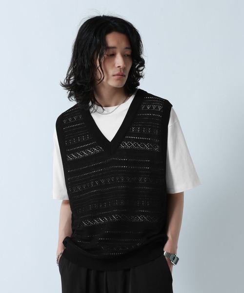 ベスト ジレ Lace Knitting Knit Ensemble Vest/透かし編みニットベスト「Tシャツ付き」 メンズ | RAGEBLUE | 09