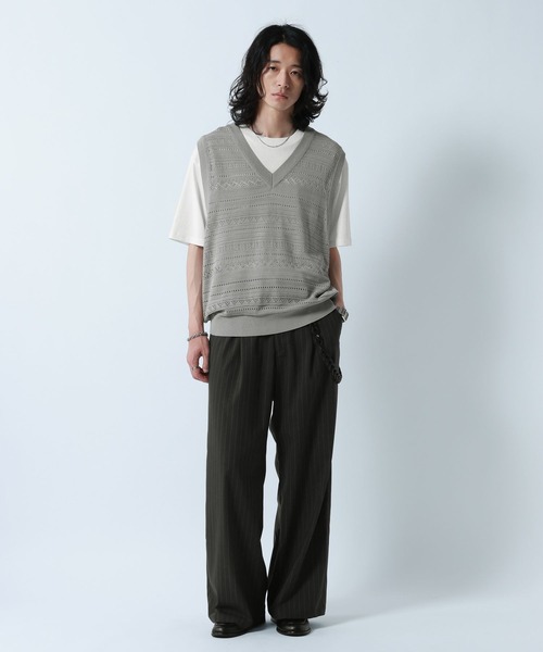 ベスト ジレ Lace Knitting Knit Ensemble Vest/透かし編みニットベスト「Tシャツ付き」 メンズ | RAGEBLUE | 12