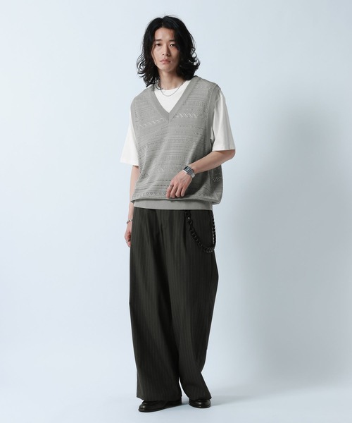 ベスト ジレ Lace Knitting Knit Ensemble Vest/透かし編みニットベスト「Tシャツ付き」 メンズ | RAGEBLUE | 13