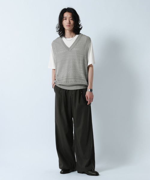 ベスト ジレ Lace Knitting Knit Ensemble Vest/透かし編みニットベスト「Tシャツ付き」 メンズ | RAGEBLUE | 14