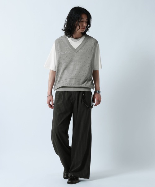 ベスト ジレ Lace Knitting Knit Ensemble Vest/透かし編みニットベスト「Tシャツ付き」 メンズ | RAGEBLUE | 15