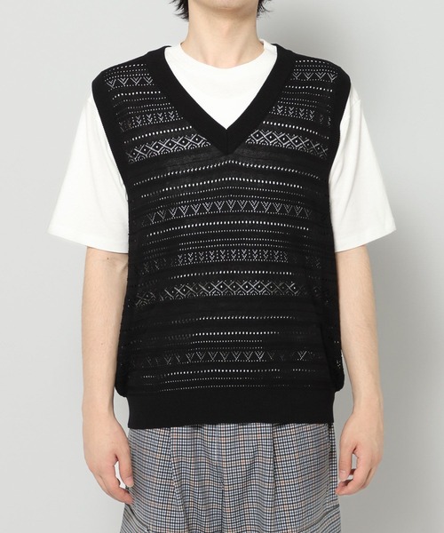 ベスト ジレ Lace Knitting Knit Ensemble Vest/透かし編みニットベスト「Tシャツ付き」 メンズ | RAGEBLUE | 21
