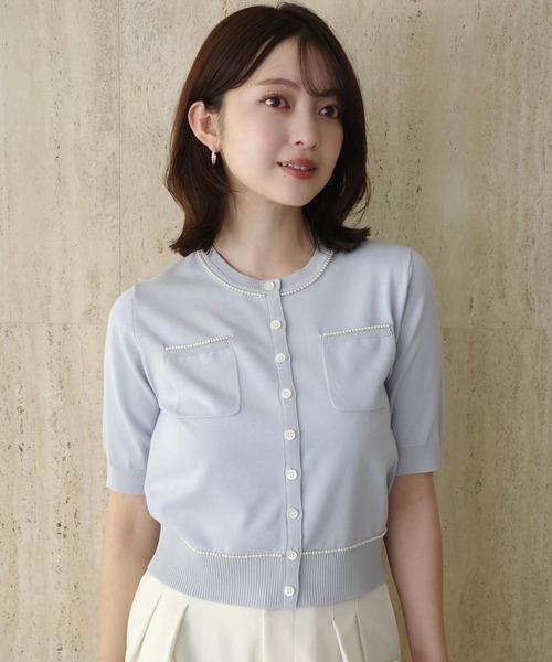 PRADA バイカラー ニット カーディガン 半袖 38 PRADA（プラダ） ニットカーディガン 38 ブラック レディース