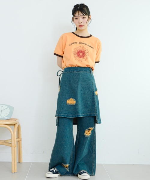 「eLur」 半袖Tシャツ FREE オレンジ レディース_画像3