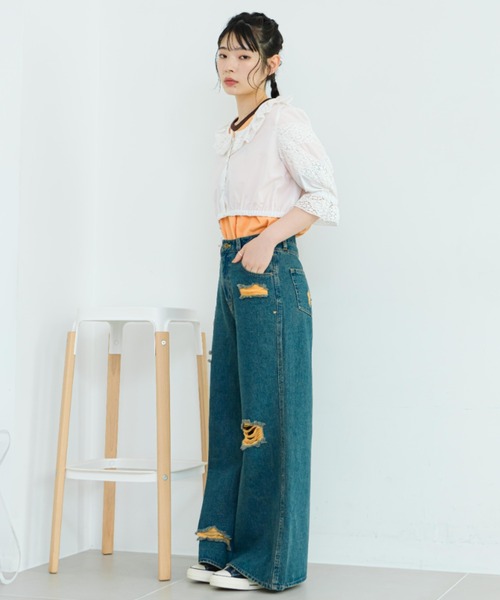 「eLur」 半袖Tシャツ FREE オレンジ レディース_画像9