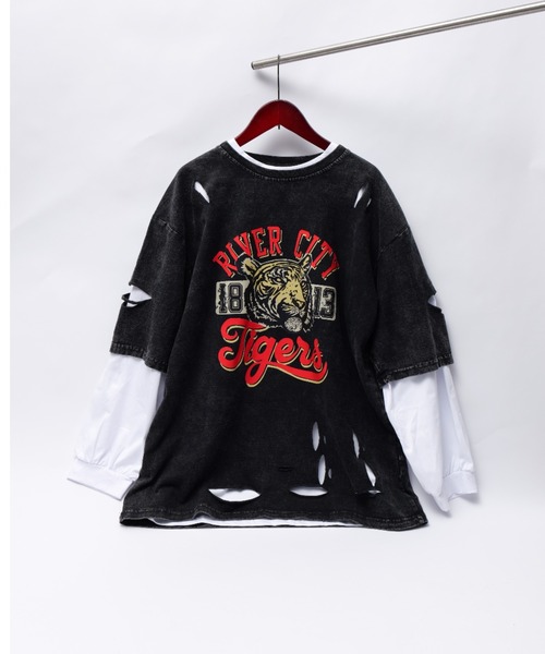「DEVICE」 半袖Tシャツ FREE ブラック×グレー レディース_画像3