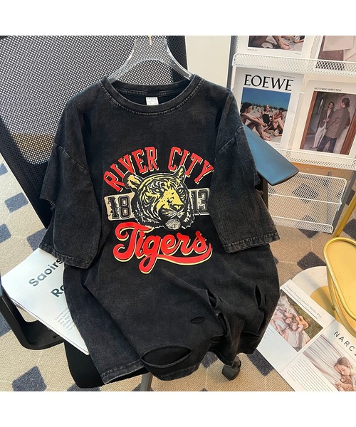 「DEVICE」 半袖Tシャツ FREE ブラック×グレー レディース_画像8