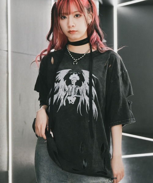 「DEVICE」 半袖Tシャツ FREE ブラック×グレー レディース_画像9
