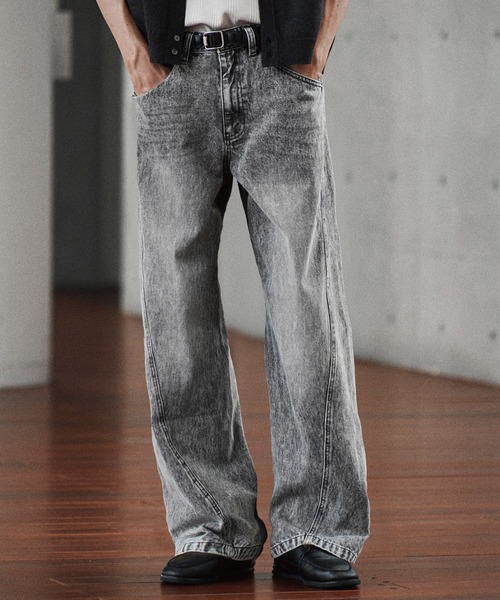 WYM LIDNM ジーンズ VINTAGE WASHED CURVED DENIM -SLIM FIT- メンズ