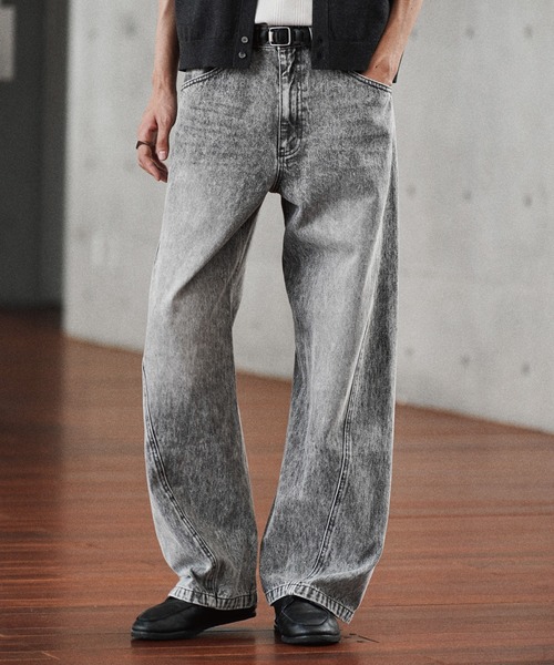 WYM LIDNM ジーンズ VINTAGE WASHED CURVED DENIM -SLIM FIT- メンズ