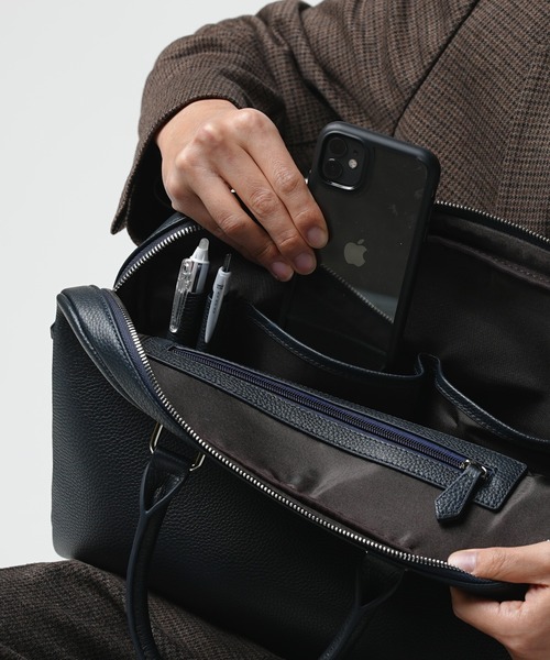 ブリーフケース 薄型 ダブルジッパー シュリンクレザー ビジネス　未使用 大容量12L ダブルジッパー シュリンクレザー ビジネス ブリーフケース