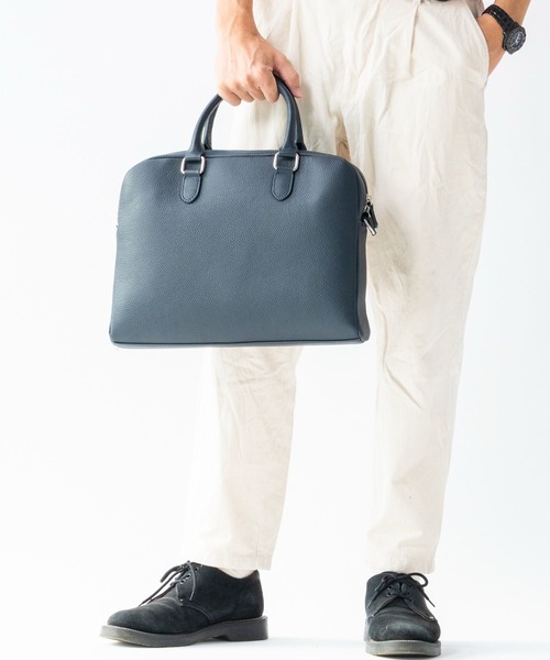 美品⭐︎MURAのシュリンクレザー ビジネスブリーフケース　2way ショルダー MURA（ムラ） ビジネスバッグ 薄型 ダブルジッパー シュリンクレザー