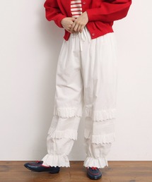 極美品☆Dot & Stripes／ブロードレースピンタックフリルパンツ F 白 Dot＆Stripes CHILD WOMAN（ドット＆ストライプス チャイルドウーマン