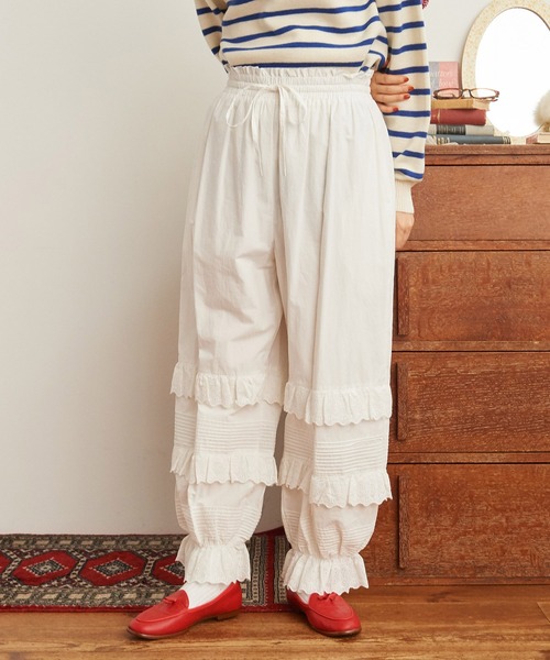 Dot&Stripes CHILD WOMANフリル付き カジュアルパンツ Dot＆Stripes CHILD WOMAN パンツ ブロード レースピンタック