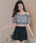 水着 オフショルダーチェック柄スカートビキニ ...の詳細画像2