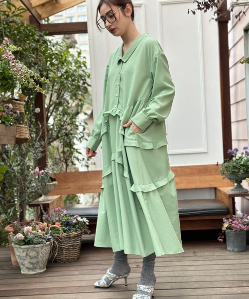 AVIE シャツワンピース ラッフルフリルシャツドレス : ZOZOTOWN